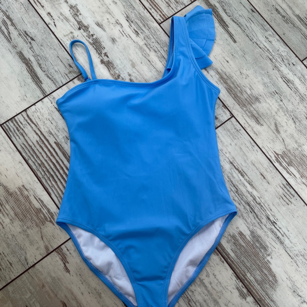 NWOT – Girls One-Piece Swimsuit Light Blue XL (10–11 yrs) | Padded Bra